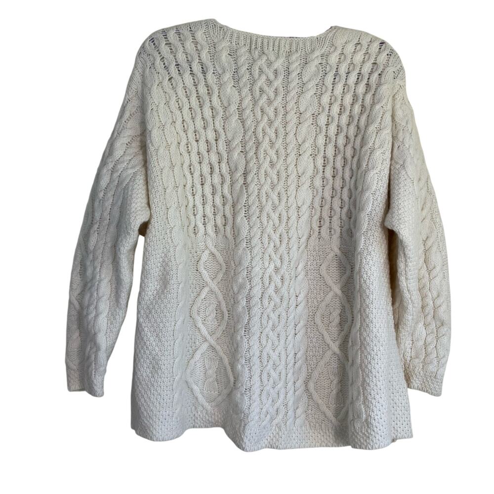 Aran Crafts XXL Vintage Cream Cable Knit Fisherman Cardigan Button-front Pockets - Picture 4 of 16